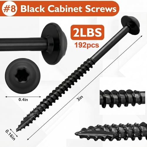 Frienda 2 Pound White Cabinet Screws Bulk #8x3'' Approx. 192pcs - color: Black, size: #8x3 Inch
