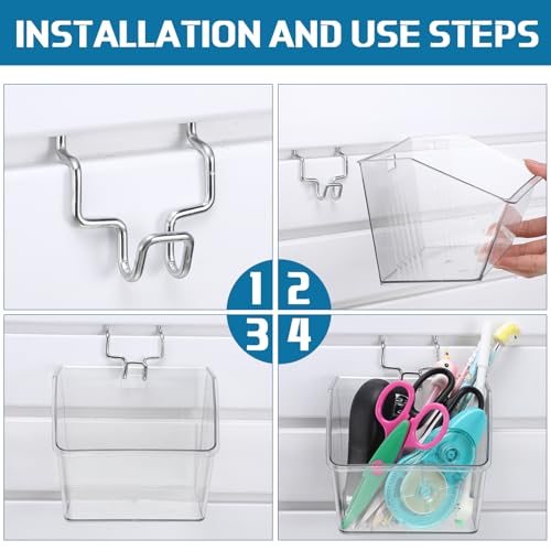 Layhit 6 Set Pegboard Bins with Metal Hooks 5.1" Hanging Organizer | Slatwall Accessories, Workshop Clear Pegboard Baskets, Office Craft Supply Holder, Garage Wall Hanging Storage Containers