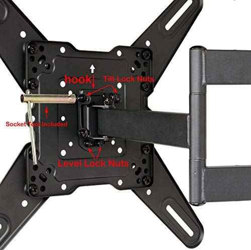 VideoSecu ML531BE2 TV Wall Mount kit with Free Magnetic Stud Finder and HDMI Cable for Most 26-55 TV and New LED UHD TV up to 60 inch 400x400 Full Motion with 20 inch Articulating Arm WT8 - size: 25"-55"