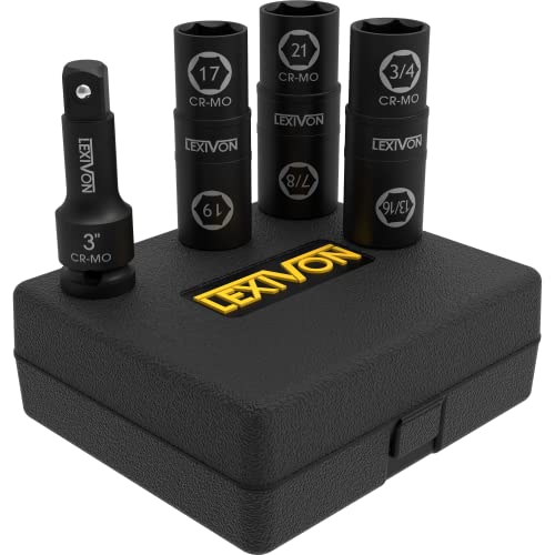 LEXIVON Impact Socket Set, 6 Total Lug Nut Size | Innovative Flip Socket Design Cover Most Commonly Inch & Metric Used Sizes | Cr-Mo Steel = Fully Impact Grade (LX-111) - style: 6 Lug nut sizes