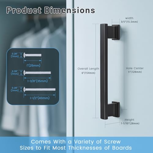 KNOBWELL 6 Pack Matte Black Solid Cabinet Pulls 5 Inch(128mm) Hole Center Kitchen Cabinet Handles,Cabinet Hardware for Cupboard Drawer Pulls - color: Matte Black, size: Hole Center：5 inch（128mm）