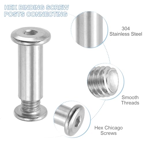 PATIKIL Hex Chicago Screws, 10 Set Binding Screw Posts M8 x 25 mm Connecting Hex Drive Socket Cap Bolt Nuts for Scrapbook Leather Belt Album Photo Furniture Repair, Silver - size: M8 x 25