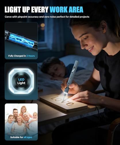 Vanlgs Engraving Pen for Metal Wood Glass Plastic Gift for Teens, Dark Gray | Engraving Tool with LED Lights, 5 Variable Speed, Rechargeable 31Bits DIY Craft Kit fot Adults Beginners - color: Dark Grey