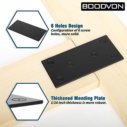 Mending Plate, Metal Steel Flat Straight Brace Bracket, Black Double-Wide Joining Plate for Wood Furniture Fastening & Fixing with 2 Sets of Screws of Different Lengths(48x169mm, 2 Pack) - size: 1.9 × 6.6 inches