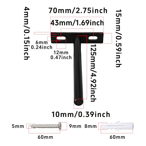 4Pcs 5 Inch Black Floating Shelf Brackets, Heavy Duty Hidden Shelf Supports, Concealed Blind Shelf Support for Wood Shelves DIY Home Decor, Includes Screws and Wall Plugs - size: 5 Inch