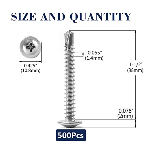 #8 x 1-1/2" Sheet Metal Screws 500PCS 410 Stainless Steel Truss Head Fast Self Tapping Screws by SG TZH - color: Silver, size: #8 x 1-1/2"