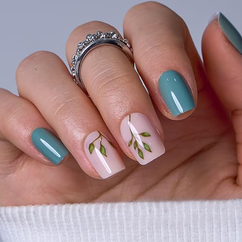 CurvLife Short Square Press On Nails, Bamboo Green, Soft Gel - color: Bamboo green