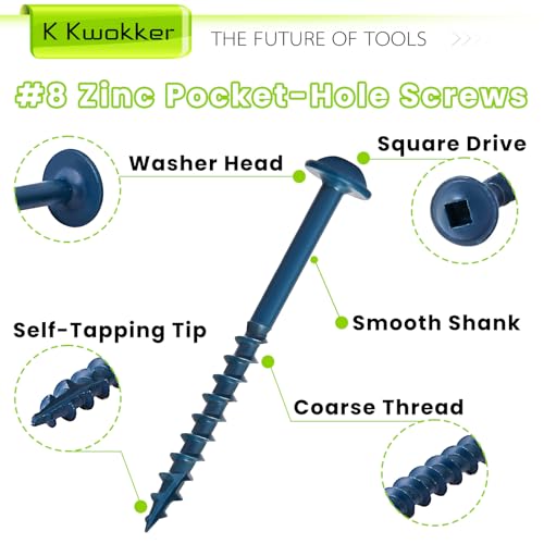 460Pcs Pocket Hole Screws, 1" 1-1/4" 1-1/2" 2" 2-1/2" Wood Screws Assortment Kit #8 Coarse Thread Blue Anti-Rust Coated Pocket Screw Jig Kit, Square Drive, Self Tapping, Indoor & Outdoor - size: D. #8