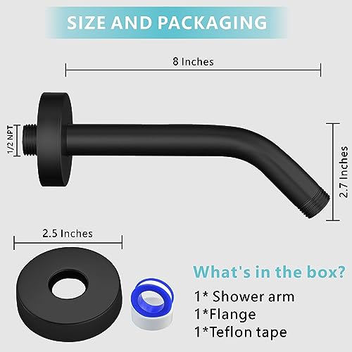 Shower Arm with Flange, 8 Inches Wall Mount Replacement Shower Head Arm For Fixed Shower Head and Handheld Showerhead, Matte Black - color: Matte Black, style: 8 Inch