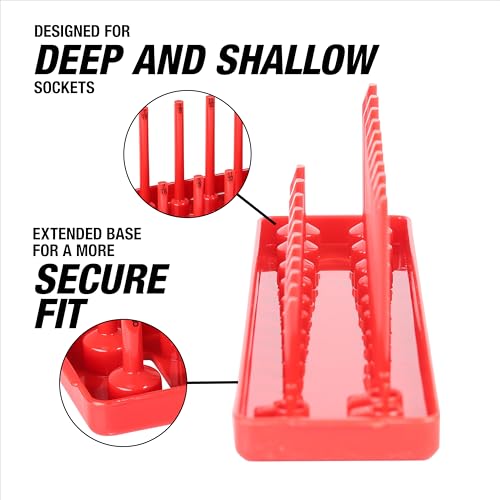 OEMTOOLS 22234 6-Pc SAE & Metric Socket Tray Set for Sizes 1/4", 3/8”, 1/2" - color: Red and Black