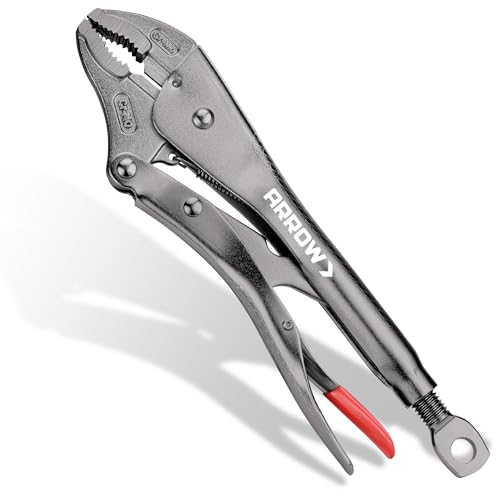 ARROW 10" Curved Jaw Locking Pliers with Screw Extractor | CR-MO Steel Pliers, Adjustable Screw, One-Hand Release, Anti-Slip Handle - size: 10 inch