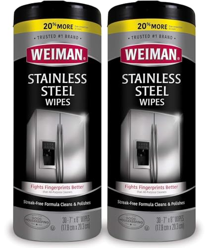Weiman Stainless Steel Cleaning Wipes [2 Pack] Removes Fingerprints, Residue, Water Marks and Grease From Appliances - Works Great on Refrigerators, Dishwashers, Ovens, Grills and More - style: 30 Count (Pack of 2)