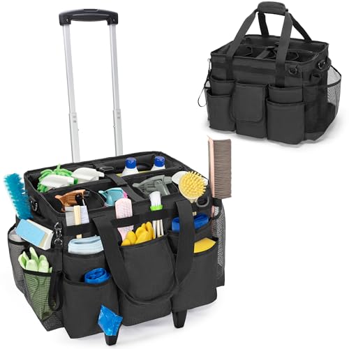 LoDrid Professional Rolling Cleaning Bag with Detachable Trolley, Black - color: Black