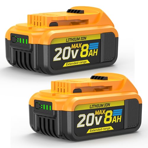 8Ah Replacement Compatible for Dewalt 20V Max Battery with High Capacity | Cordless Power Tools 20 Volt Baterías DCB201 DCB203 DCB204 DCB205 DCB205c DCB205-2 DCB206 2 Pack Batteries Pilas