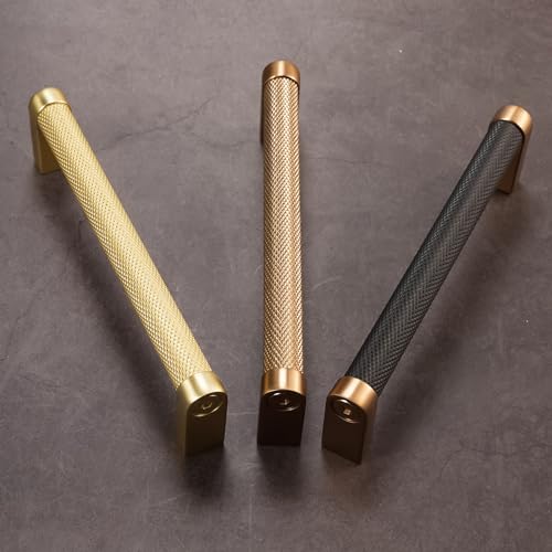 10 Pack 5 inch(128mm) Black and Champagne Bronze Kitchen Cabinet Handles Knurled Cabinet Pulls Black Drawer Pulls Kitchen Cabinet Hardware Handles Dresser Handles - color: Black And Champagne Bronze, size: 5" Hole Center（128mm）