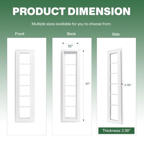 NeatiEase Vinyl Transom Window, 10" x 42" Fixed Glass Household Windows with Grids and Dual-pane Tempered Glass for House, Shed, Doors, Garage, Chicken Coop, Basement (White) - size: 10"x42"
