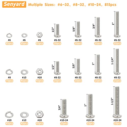 815pcs Machine Screws Assortment Kit,#10-24 #8-32 #6-32 Phillips Pan Head nut and Bolt Assortment Kit (with Lock&Flat washers・Wrenches) Stainless Steel Screw Bolt nut washers Assortment kit with case - size: #6-32 #8-32 #10-24, style: Pan head