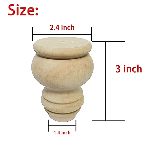3 Inch Wooden Furniture Legs, Solid Wood Unpainted Replacement Furniture Legs, Cabinet Legs/Desk/Sofa/Bookcase Bun Feet, DIY Wooden Round Legs with Mounting Plate & Screws Set of 4 - size: 3 Inch