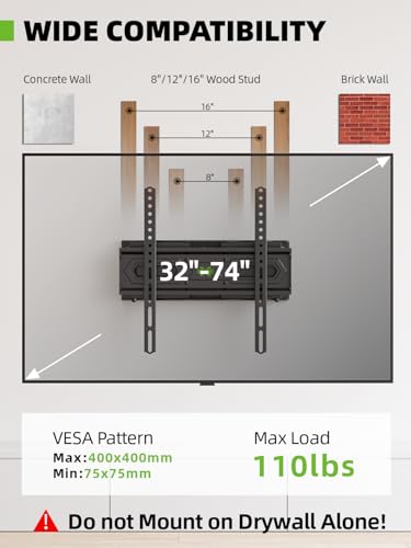 USX MOUNT TV Wall Mount for 32-74 inch Flat Screen/LED/4K up to 110lbs, Full Motion TV Mount Bracket with Swivel & Tilt Articulating Dual Arms, Max VESA 400x400mm, Fits 12/16" Wood Studs (Pack of 2) - size: 32-74inch (Pack of 2)