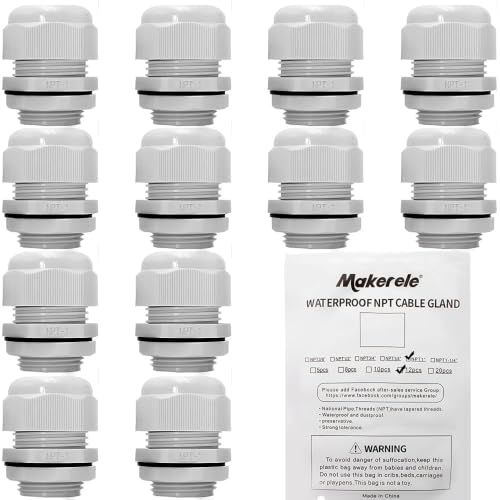 MAKERELE 12Pcs 1 Inch Grey NPT Cable Glands, IP68 Waterproof - color: Grey, size: 1" 12pcs BAG