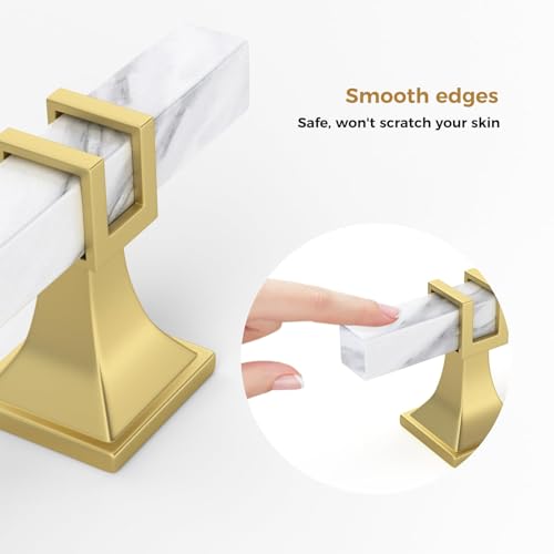 10 Pack 3 Inch White Marble Cabinet Pulls, Gold Cabinet Handles Marble Grain and Gold Pulls, Kitchen Cabinet Handles Square Dresser Drawer Pulls Kitchen Hardware - color: White Marble & Matte Gold, size: 3 inch (76mm) Hole Center Pull