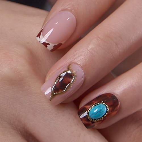 CurvLife Short Square Glitter Press On Nails, Velvet Stardust Burgundy - color: Desert Jewel
