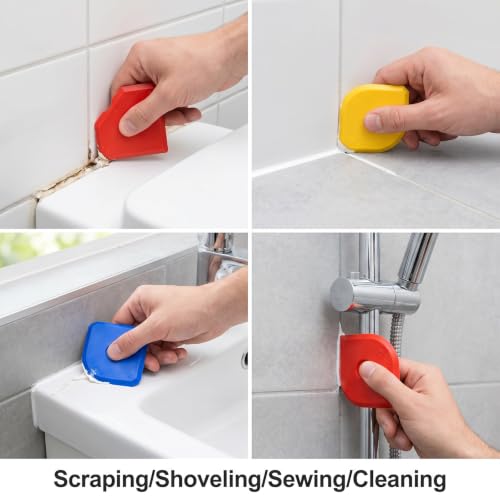 15 PCS Caulking Tool Set, Silicone Sealant Finishing Tools Multi-edge Sealant Applicator Smoother Portable Sealants Scraper for Kitchen Bathroom Floor Window Sealants Sealing Sink (Red Yellow Blue)