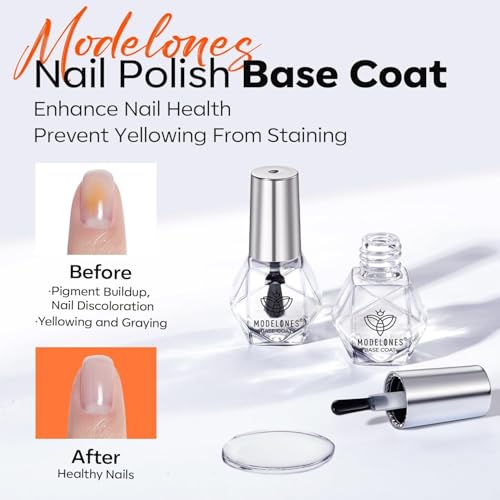 modelones Base and Top Coat Nail Polish Set Clear Quick Dry