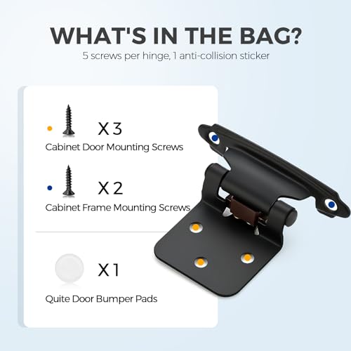Matte Black Cabinet Hinges Self Closing, 1/2 Inch, 10 Pack (5 Pairs) - color: Matte Black, size: 1/2 inch Overlay
