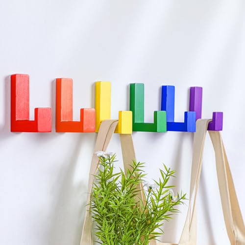 Teenyyou 6 Pcs Cute Kids Wall Hooks Adhesive for Backpack Rainbow - color: Rainbow