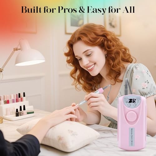 Professional Electric Drill, 35000RPM Rechargeable Nail File - color: Light Pink