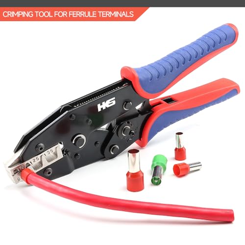 HKS Crimping Tool for Sleeves Ferrule Terminals & Pin Cord End- Ratcheting Wire Crimpers - AWG 10-2 (6-35mm²) - Ratchet Terminal Crimper - Electrical Crimping Tool