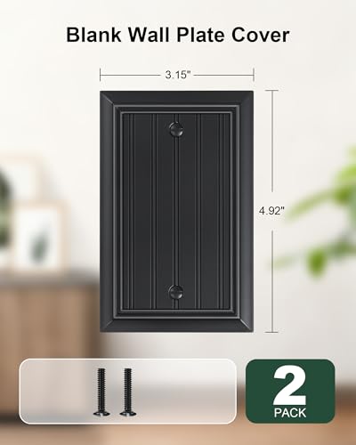 2-Pack Classic Beadboard Natural Bamboo Fiber Single Blank Wall Plate - color: Black, size: 1 Blank 2PK