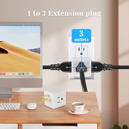 Multi Plug Wall Outlet 2-Pack,3 Prong Adapter Wall Outlet Extender | Electrical Outlet Extender, Grounded Outlet Splitter, Cube Tap 3-Way Power Plug Expander for Home and Office, White