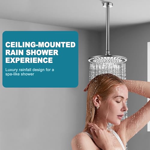 BRIGHT SHOWERS Shower Arm with Flange for Rainfall Shower Head, 12 Inch Ceiling Mount Straight Arm, Replacement Extension Pipe, Heavy-Duty Stainless Steel, Rust-Resistant, 1/2" NPT, Brushed Nickel - color: Brushed Nickel, style: 12 Inch