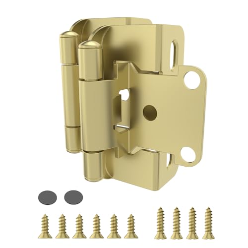 Chibery 10 Pack | 1/2 inch Overlay Semi Partial Wrap Around Cabinet Hinges, Self Closing Face Frame Variable Decorative Replacement, Kitchen Hardware, with Screw & Quiet Bumper (Brass Gold) - color: Gold