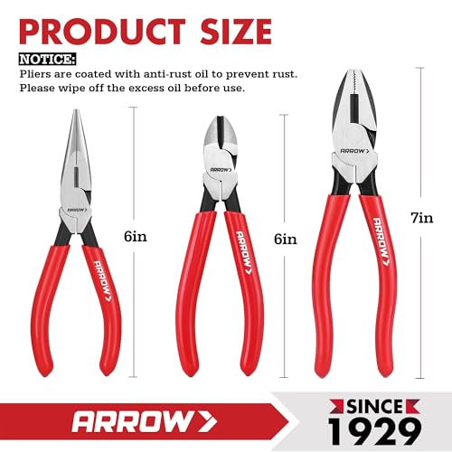 ARROW 3PCS Pliers Set, Premium Carbon Steel, High Leverage Design