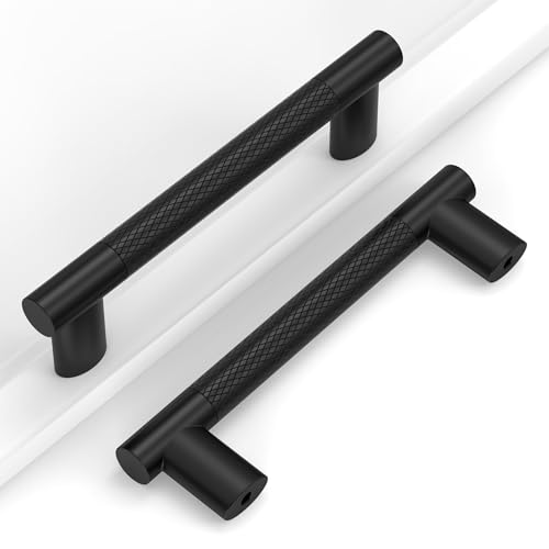 Matte Black Knurled Cabinet Handles Kitchen Pulls 3.75 Inch 10 Pack - color: Matte Black, size: 3.75" Hole Center