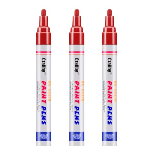 Red Paint Markers, 3 Pack Oil-Based Waterproof Quick Dry Permanent Paint Pen Set for Rocks Painting, Wood, Fabric, Plastic, Canvas, Glass, Mugs, Metal, Tire, Stone, DIY Craft - color: Red