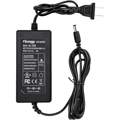Facmogu DC 12V 3A Power Adapter, 100-240V AC to DC 12 Volt Power Supply - size: 12V 3A (2 Prong Plug)