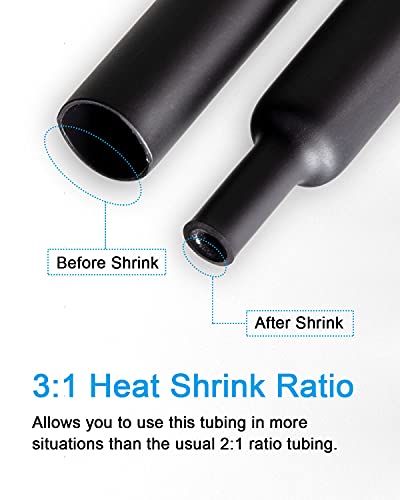 300pcs 3:1 Heat Shrink Tubing, Marine Dual Wall Adhesive, Black - size: Ratio 3:1