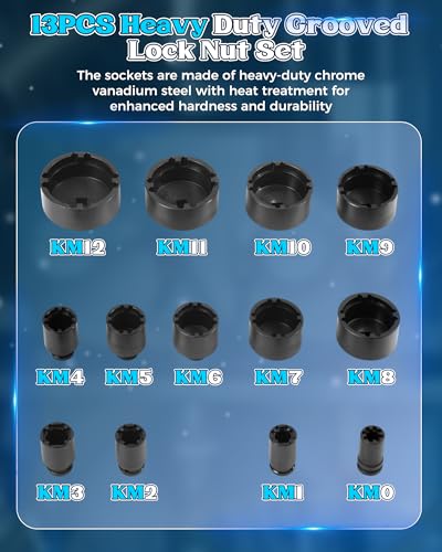 13PCS Heavy Duty Grooved Lock Nut Sockets with 1/2'' KM0-KM12