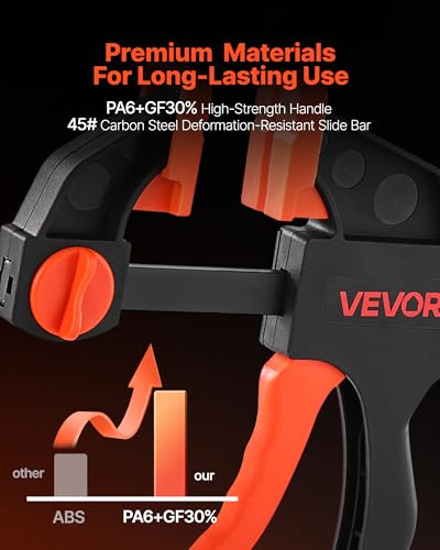 VEVOR Bar Clamps for Woodworking, 2-Pack 12 inch and 2-Pack 6 inch, One-Handed Clamp/Spreader, Quick-Grip F-Clamp with 154 lbs Load Limit, Premium Plastic and Steel, for Woodworking Metal working - size: 12"(4 Pack), style: Quick Grip