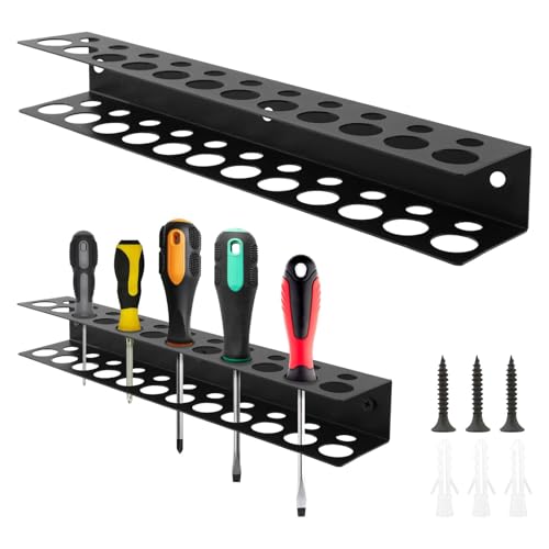 Screwdriver Holder Wall Mount with 23 Holes, 12.6" Heavy Duty Metal Utility Storage Rack for Screwdrivers Small Tools, Hand Tools Organizer Pliers Rack for Garage Workshop Shed(SIZE:12.6")