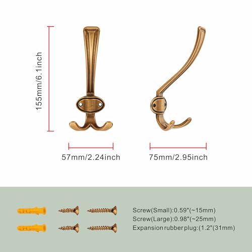 TUNNY Coat Hooks - Heavy Duty Hooks-Antique Brass Coat Hooks, Pack for 3 Entry Shoe Cabinets On Door Hanger, wall Hook for Hanging Towel,Purse, Robe, Backpack, Jacket, Clothes - for Bathroom - color: Antique Brass
