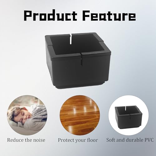 12PCS PVC Square Chair Leg Protectors with Felt Bottom, Non-Slip Furniture Pads for Hardwood Floors, Quiet Table Feet Caps Covers, Fits 1.65"-1.88" (42-48mm) - Black - size: 42-48mm/Black