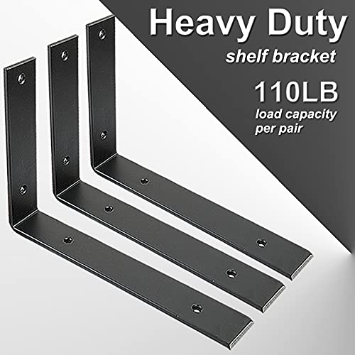 Shelf Brackets 10 Inch Wall L Brackets 8PCS Heavy Duty for Shelves Metal Black Rustic Industrial Brackets for DIY Opening Shelves Project Hardware Included - size: 10 Inch, style: Black-8 Pack