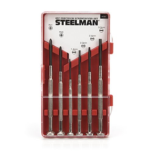 STEELMAN Precision Steel Shaft 6-Piece Electronics Screwdriver Set, Variety of Slotted/Phillips Sizes, Swivel-Head, Storage Case Included - size: 6-Piece Steel