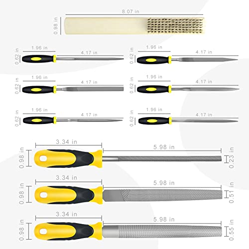 Steel File, Metal File, Half-Round/Round Files and 6 Pcs Needle Files | With Storage Bag and Steel Brush, Ergonomic Handles, Long-Lasting Cutting, For Woodwork, Metal, Leather and Plastic - color: Black-10pcs