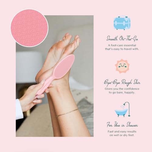 Bare August Glass Foot File Callus Remover for Feet - Heel Scraper & in Shower Foot Scrubber Dead Skin Remover - Pedicure Foot Buffer for Soft Feet (with Handle, Pink) - size: 1 Count (Pack of 1), style: Classic